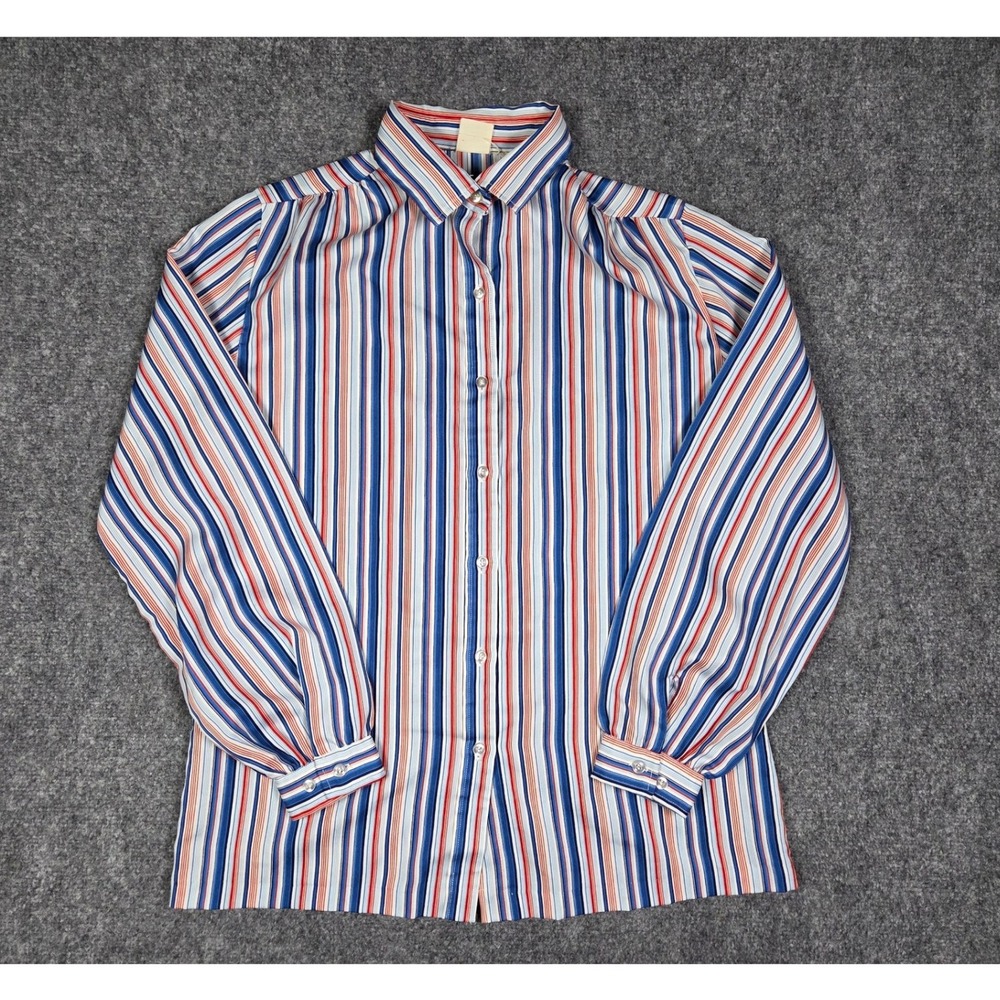 Vintage Montgomery Wards Button Down Blouse Womens M Blue Red White Striped